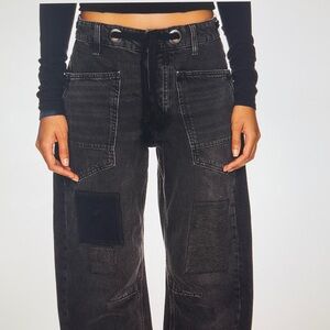 We The Free Moxie Low Slung Pull-On Barrel Wide Leg Jeans w/Patchwork